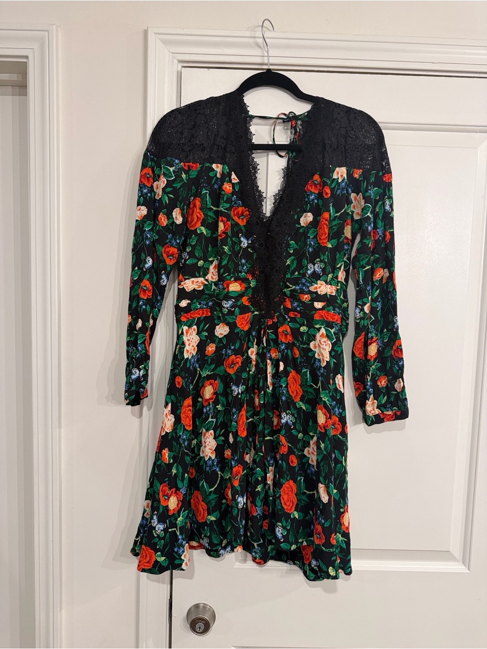 Anthropologie Black Floral Lace-Trim Long Sleeve Dress - Picture 4 of 8